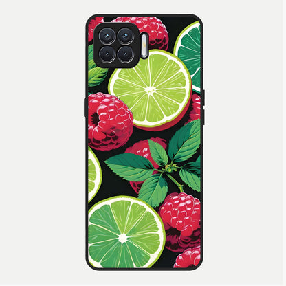  Lime and Raspberry Pattern Glass Case For Oppo F17 back cover – full design glossy printed glass finish