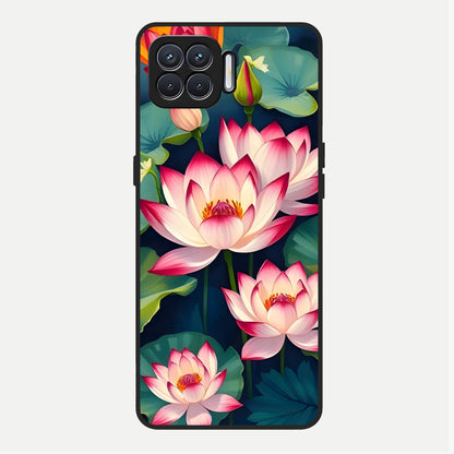  Lotus Dream Serenity Glass Case For Oppo F17 back cover – full design glossy printed glass finish