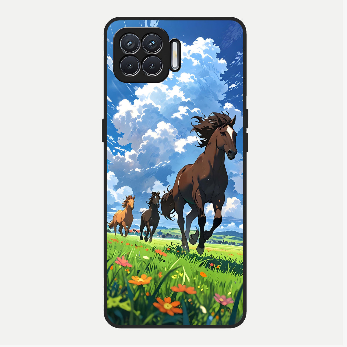  Majestic Horses Galloping Glass Case For Oppo F17 back cover – full design glossy printed glass finish