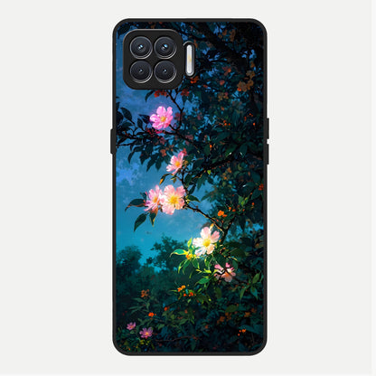  Midnight Bloom Glow Glass Case For Oppo F17 back cover – full design glossy printed glass finish