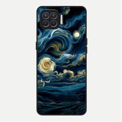  Midnight Sky Whirl Glass Case For Oppo F17 back cover – full design glossy printed glass finish