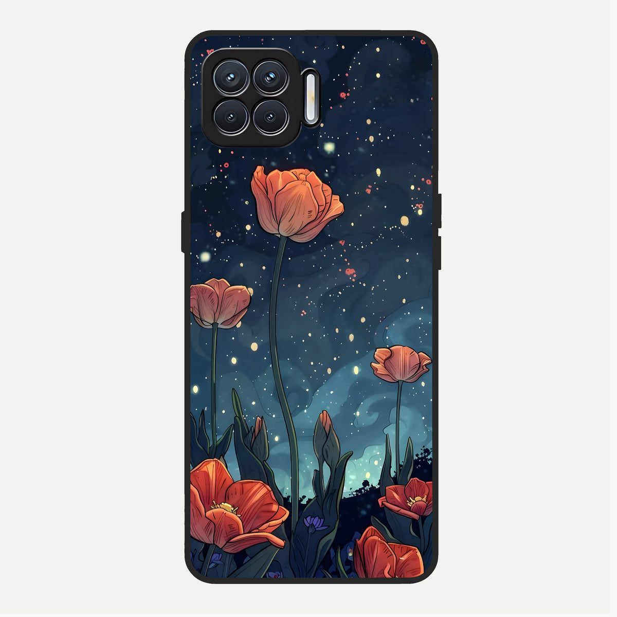 Midnight Tulip Glow Glass Case For Oppo F17 back cover – full design glossy printed glass finish