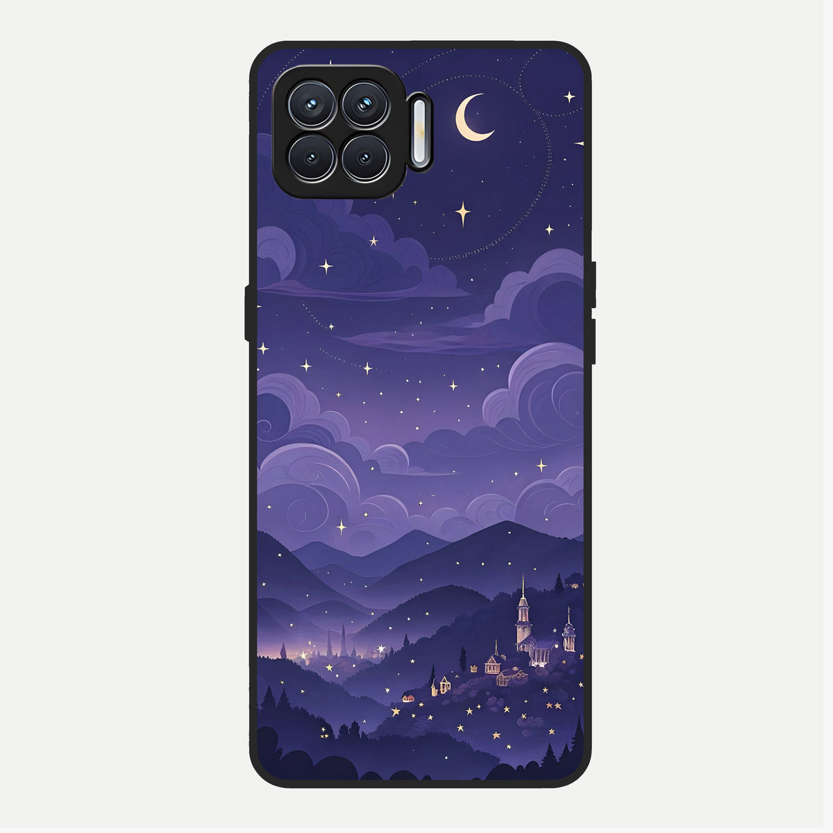  Minimal Night View Glass Case For Oppo F17 back cover – full design glossy printed glass finish