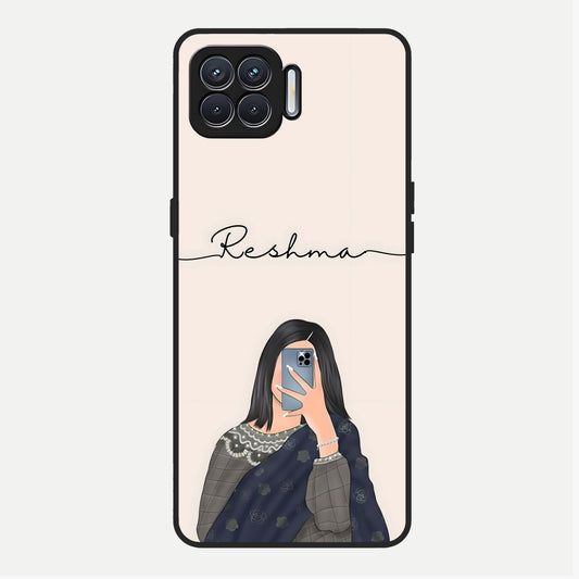 Mirror Mood Muse With Custom Name Glass Case For Oppo F17 back cover – full design glossy printed glass finish