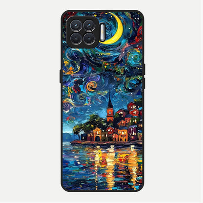  Moonlight Harbor Glow Glass Case For Oppo F17 back cover – full design glossy printed glass finish