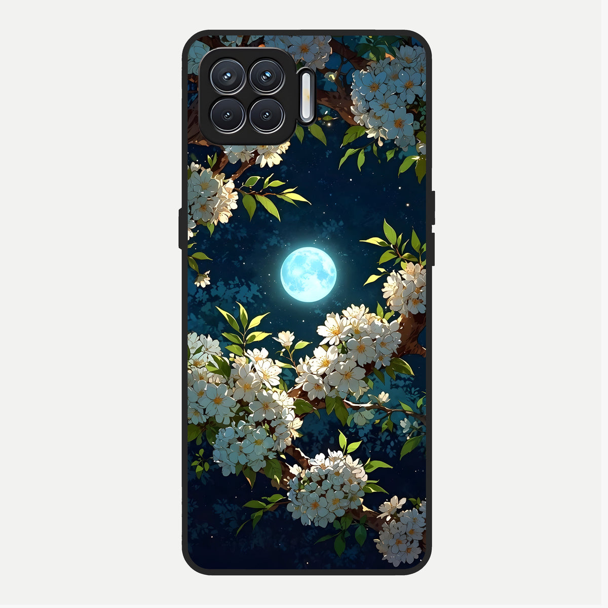  Moonlit Blossom Dream Glass Case For Oppo F17 back cover – full design glossy printed glass finish
