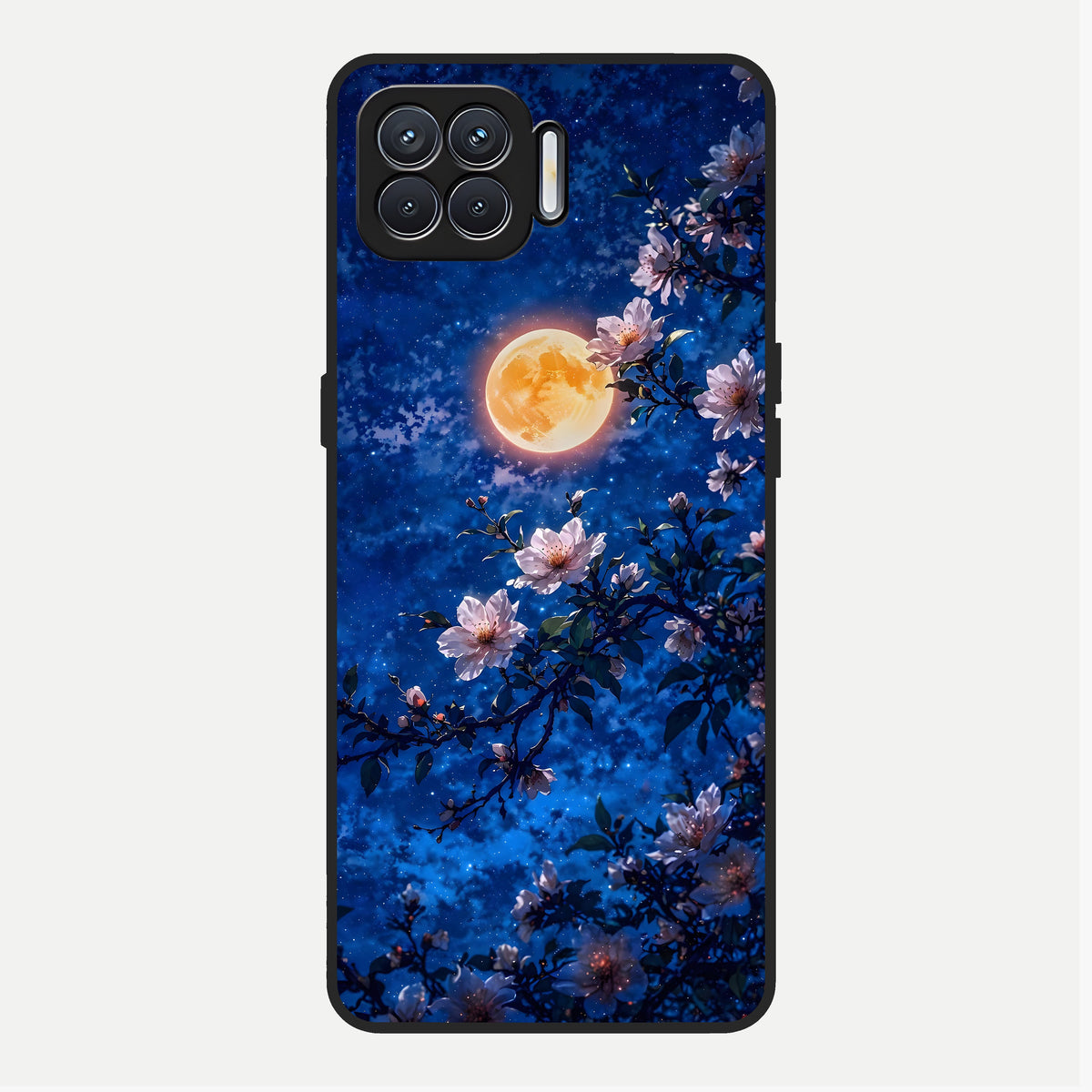  Moonlit Blossoms Night Glass Case For Oppo F17 back cover – full design glossy printed glass finish