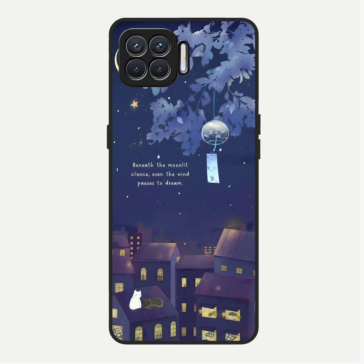  Moonlit Cat Silence Glass Case For Oppo F17 back cover – full design glossy printed glass finish