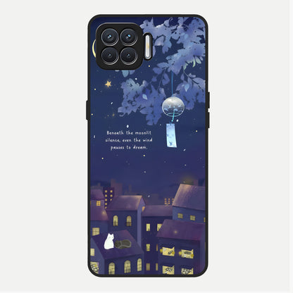 Moonlit Cat Silence Glass Case For Oppo F17 back cover – full design glossy printed glass finish