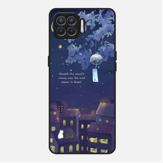  Moonlit Cat Silence Glass Case For Oppo F17 back cover – full design glossy printed glass finish