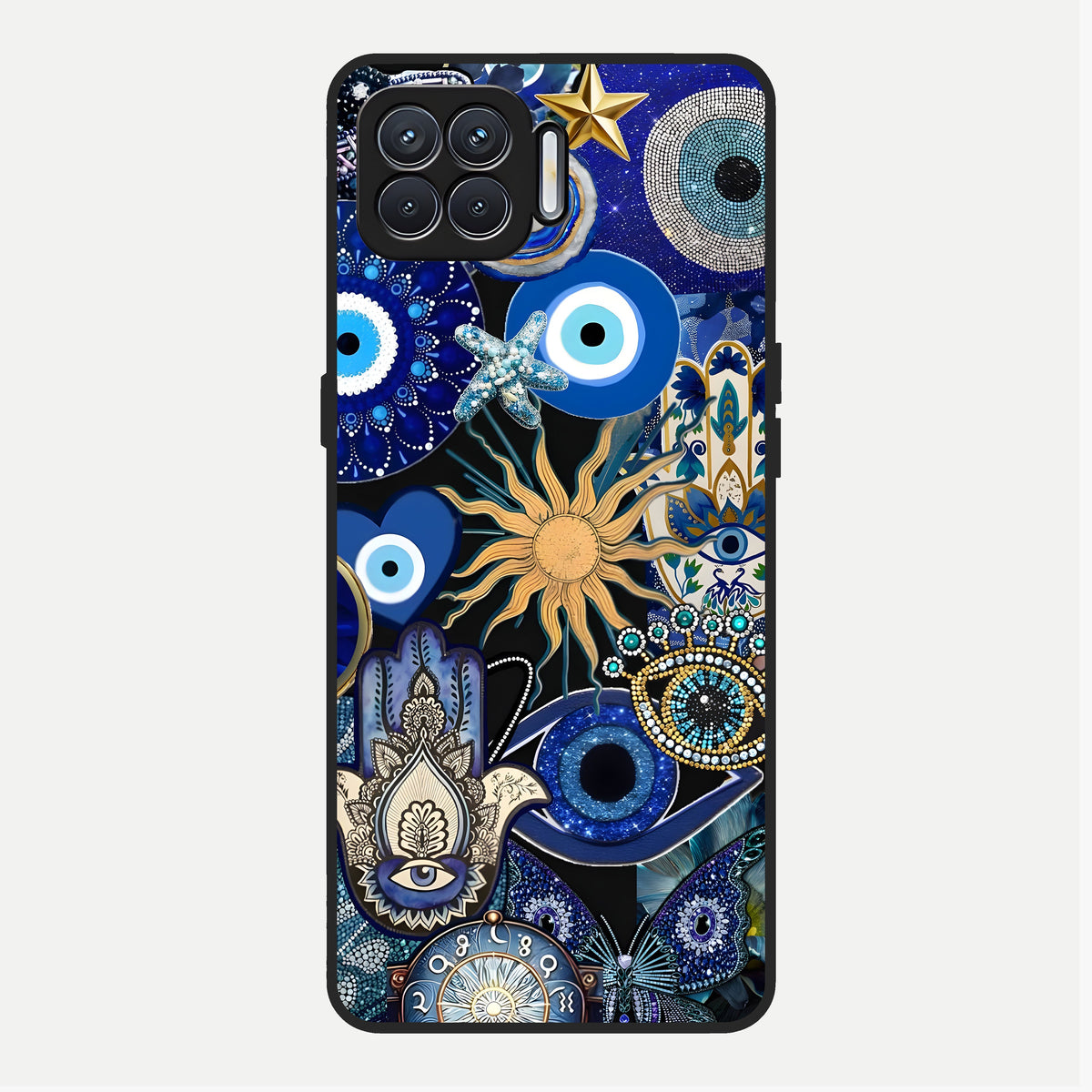  Mystic Blue Evil Eye Glass Case For Oppo F17 back cover – full design glossy printed glass finish