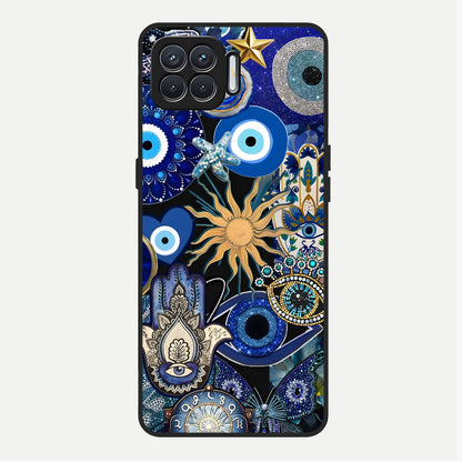  Mystic Blue Evil Eye Glass Case For Oppo F17 back cover – full design glossy printed glass finish