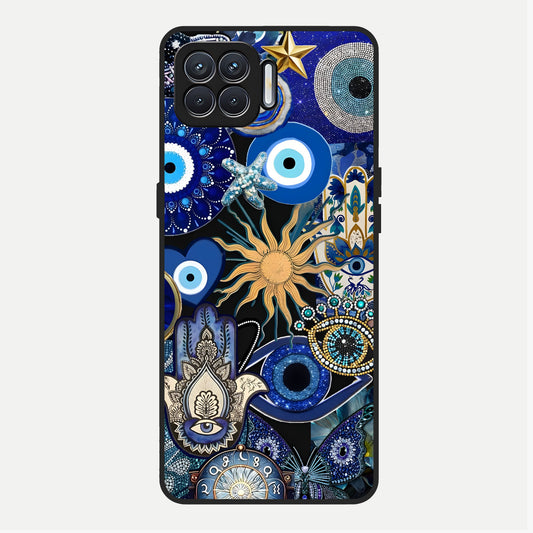  Mystic Blue Evil Eye Glass Case For Oppo F17 back cover – full design glossy printed glass finish