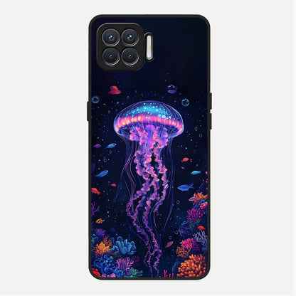  Neon Jellyfish Glass Case For Oppo F17 back cover – full design glossy printed glass finish