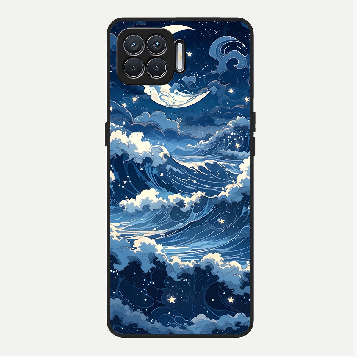  Ocean Moon Waves Glass Case For Oppo F17 back cover – full design glossy printed glass finish