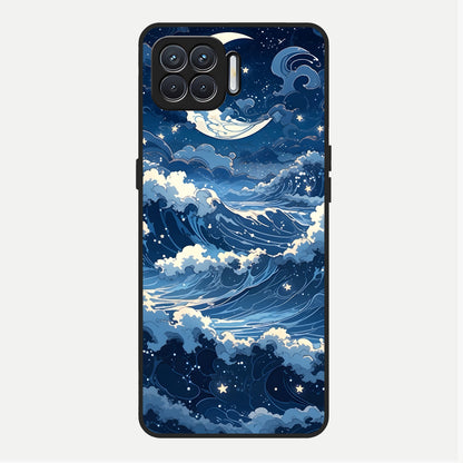  Ocean Moon Waves Glass Case For Oppo F17 back cover – full design glossy printed glass finish