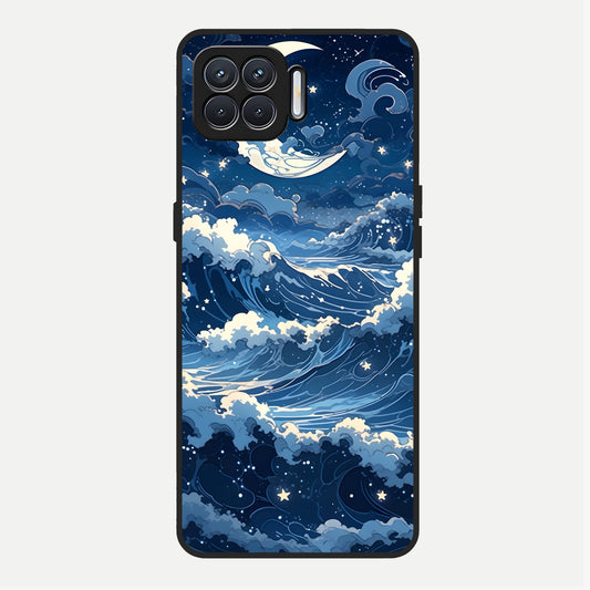  Ocean Moon Waves Glass Case For Oppo F17 back cover – full design glossy printed glass finish