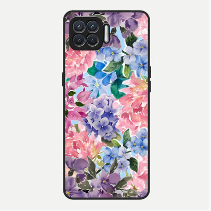  Pastel Floral Mix Glass Case For Oppo F17 back cover – full design glossy printed glass finish