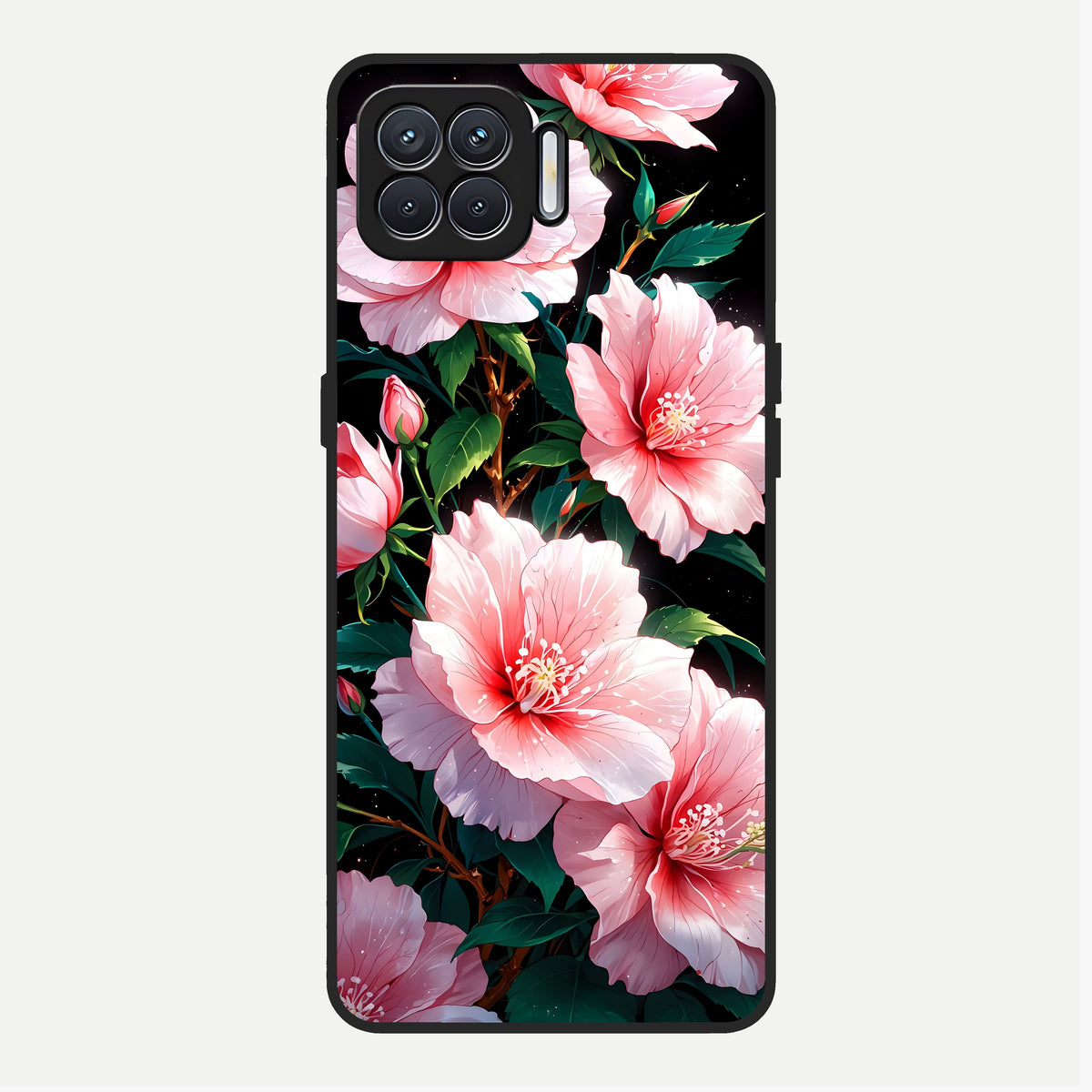  Peach Flower Glass Case For Oppo F17 back cover – full design glossy printed glass finish