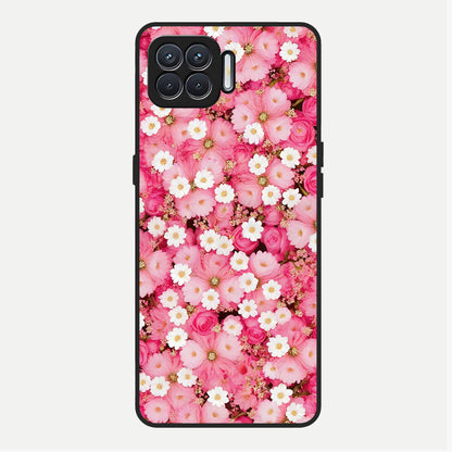  Pink Daisy Bliss Glass Case For Oppo F17 back cover – full design glossy printed glass finish