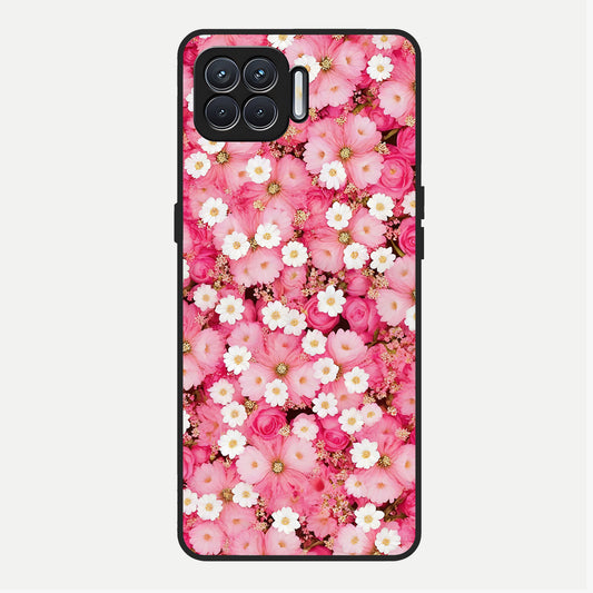  Pink Daisy Bliss Glass Case For Oppo F17 back cover – full design glossy printed glass finish