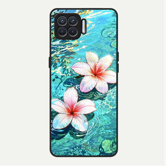  Pink Flowers in Water Glass Case For Oppo F17 back cover – full design glossy printed glass finish