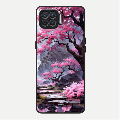  Pink Sunflower Glow Glass Case For Oppo F17 back cover – full design glossy printed glass finish