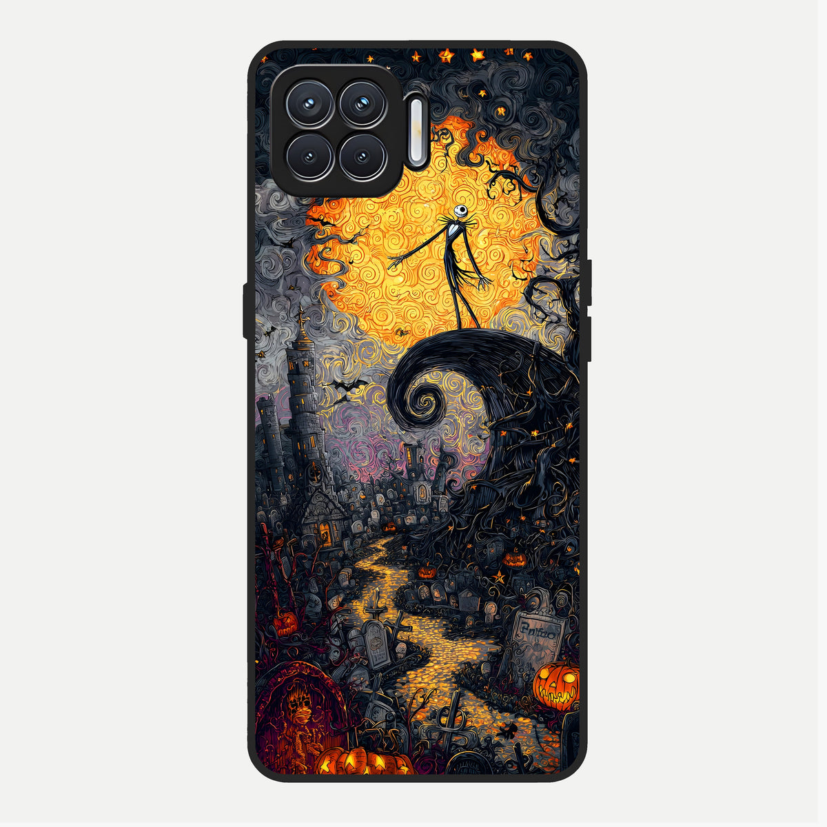  Pumpkin Moonlight Tale Glass Case For Oppo F17 back cover – full design glossy printed glass finish