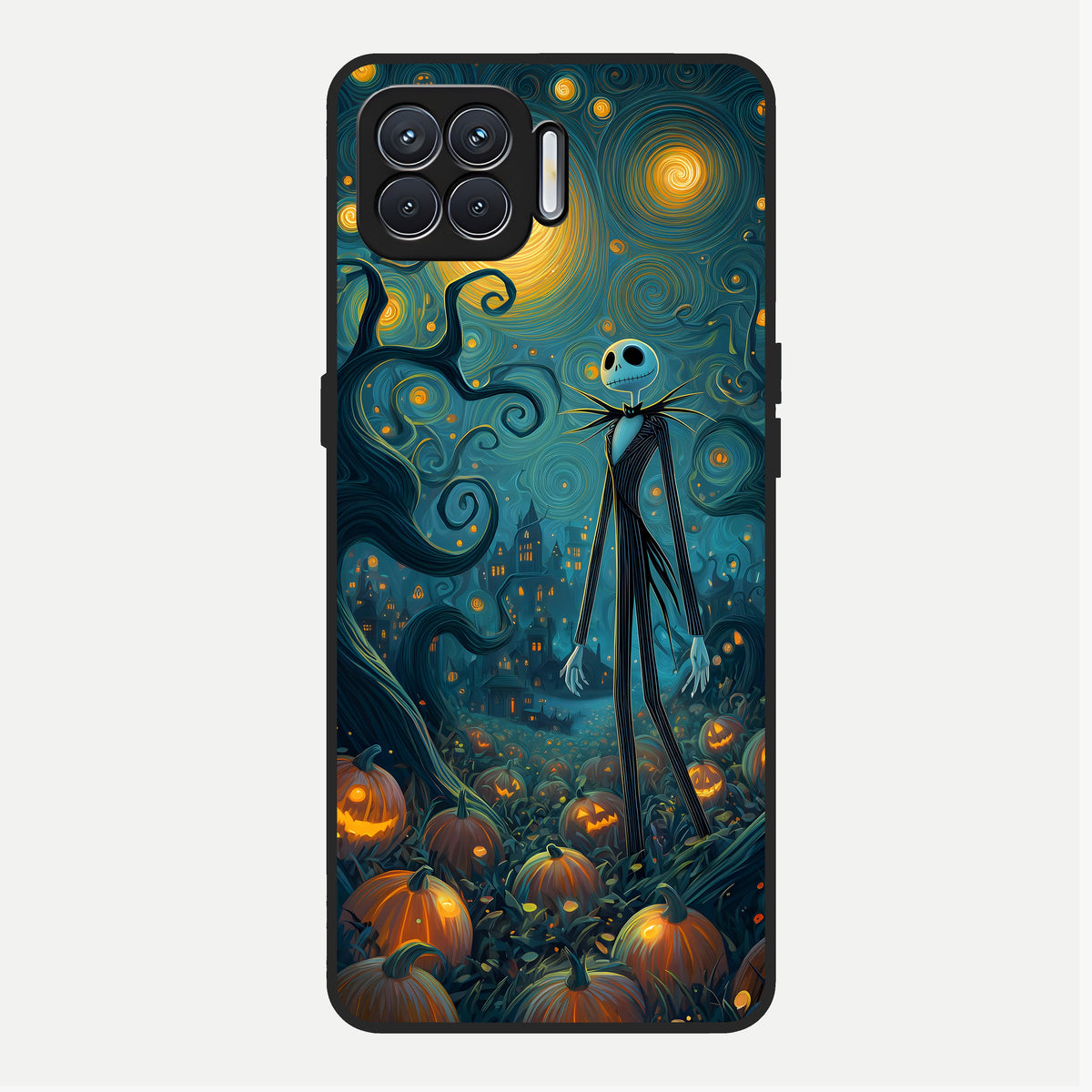  Pumpkin Moon Night Glass Case For Oppo F17 back cover – full design glossy printed glass finish