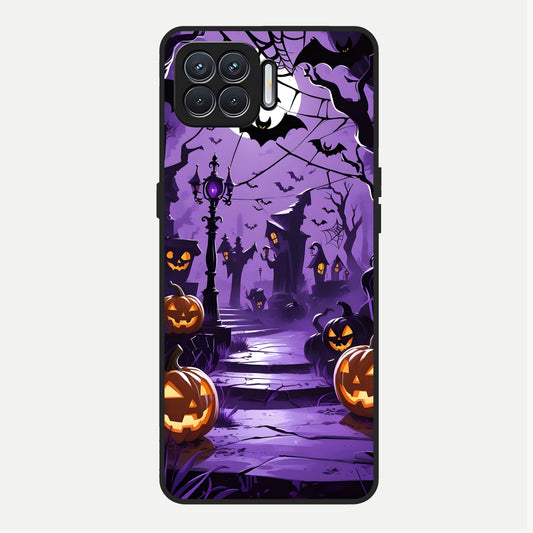  Pumpkin Patch Halloween Glass Case For Oppo F17 back cover – full design glossy printed glass finish