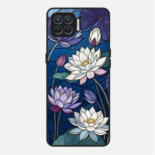  Purple Lotus Stained Glass Case For Oppo F17 back cover – full design glossy printed glass finish