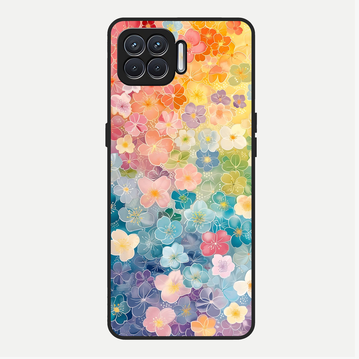  Rainbow Blossom Burst Glass Case For Oppo F17 back cover – full design glossy printed glass finish
