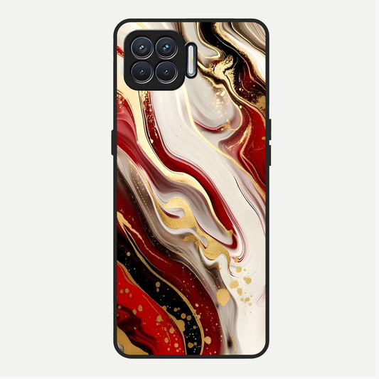  Red And White Marble Glass Case For Oppo F17 back cover – full design glossy printed glass finish