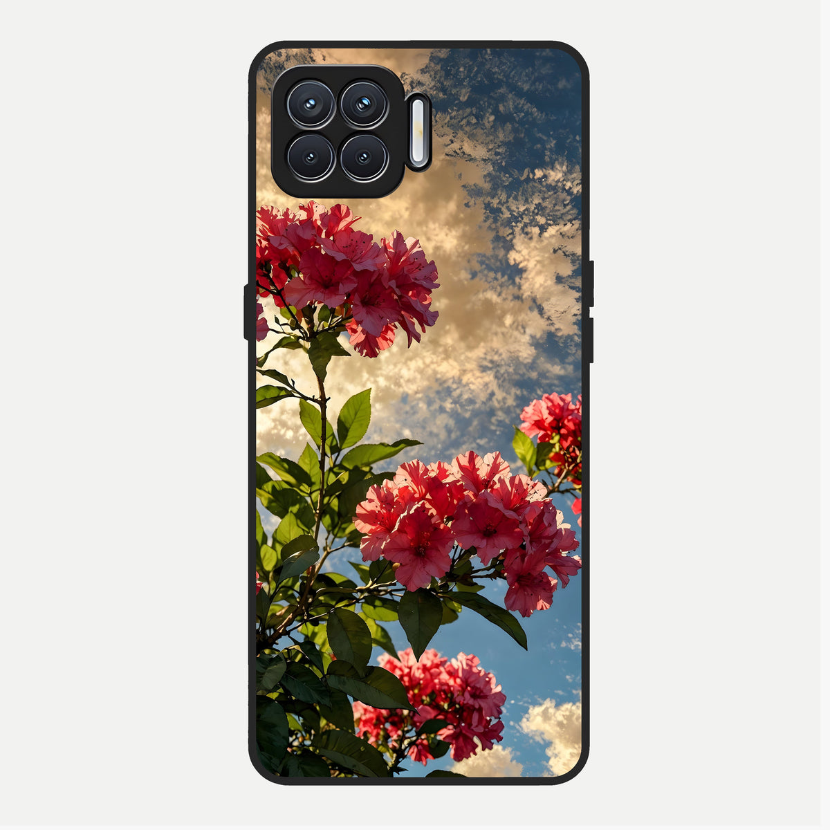  Red Bloom Skies Glass Case For Oppo F17 back cover – full design glossy printed glass finish