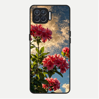  Red Bloom Skies Glass Case For Oppo F17 back cover – full design glossy printed glass finish