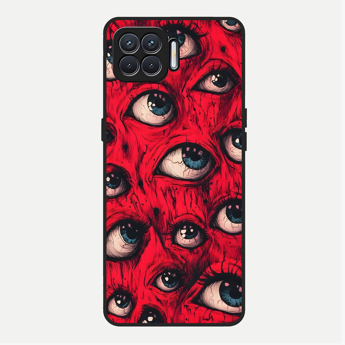 Red Eyes Pattern Glass Case For Oppo F17 back cover – full design glossy printed glass finish