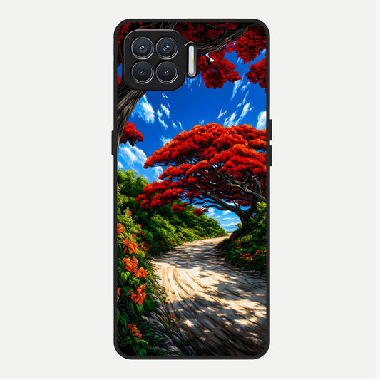  Red Trees Pathway Glass Case For Oppo F17 back cover – full design glossy printed glass finish