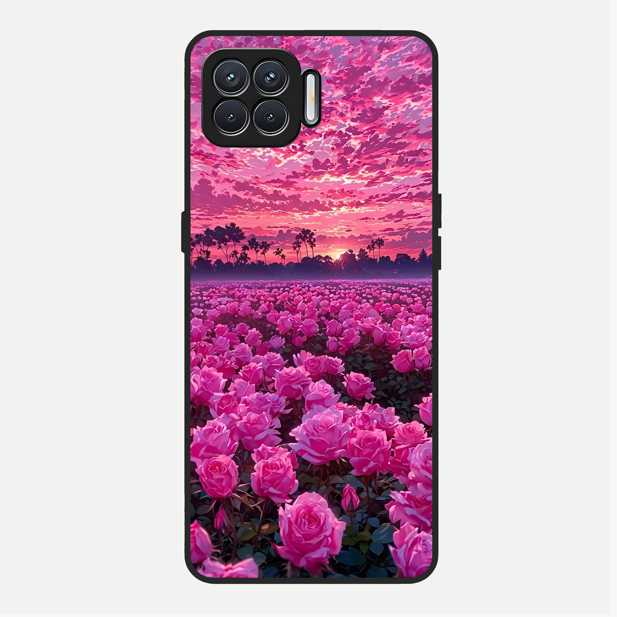  Rose Sunset Valley Glass Case For Oppo F17 back cover – full design glossy printed glass finish
