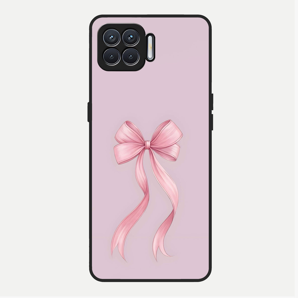  Soft Blush Bow Glass Case For Oppo F17 back cover – full design glossy printed glass finish