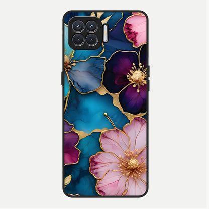  Sparkle Floral Glass Case For Oppo F17 back cover – full design glossy printed glass finish