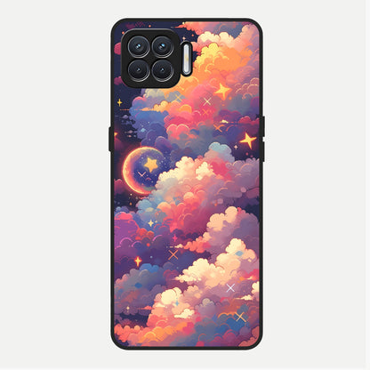  Starlit Dream Clouds Glass Case For Oppo F17 back cover – full design glossy printed glass finish