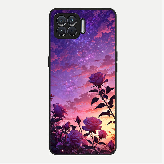  Starlit Rose Twilight Glass Case For Oppo F17 back cover – full design glossy printed glass finish