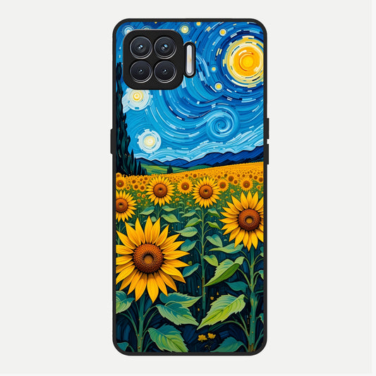  Starry Sunflower Dreams Glass Case For Oppo F17 back cover – full design glossy printed glass finish