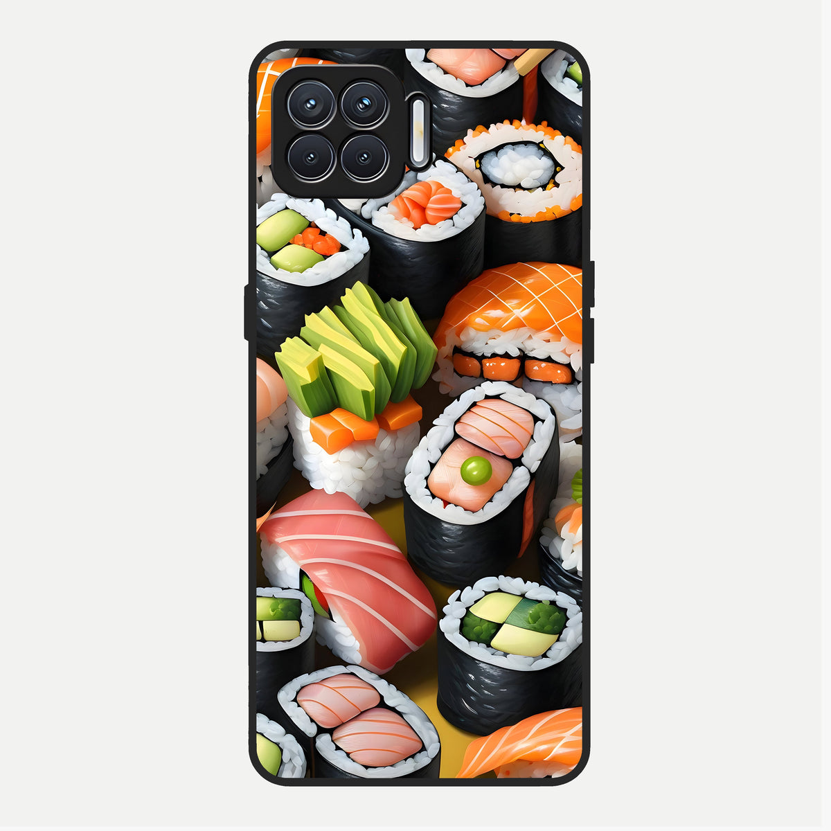  Sushi Food Pattern Glass Case For Oppo F17 back cover – full design glossy printed glass finish