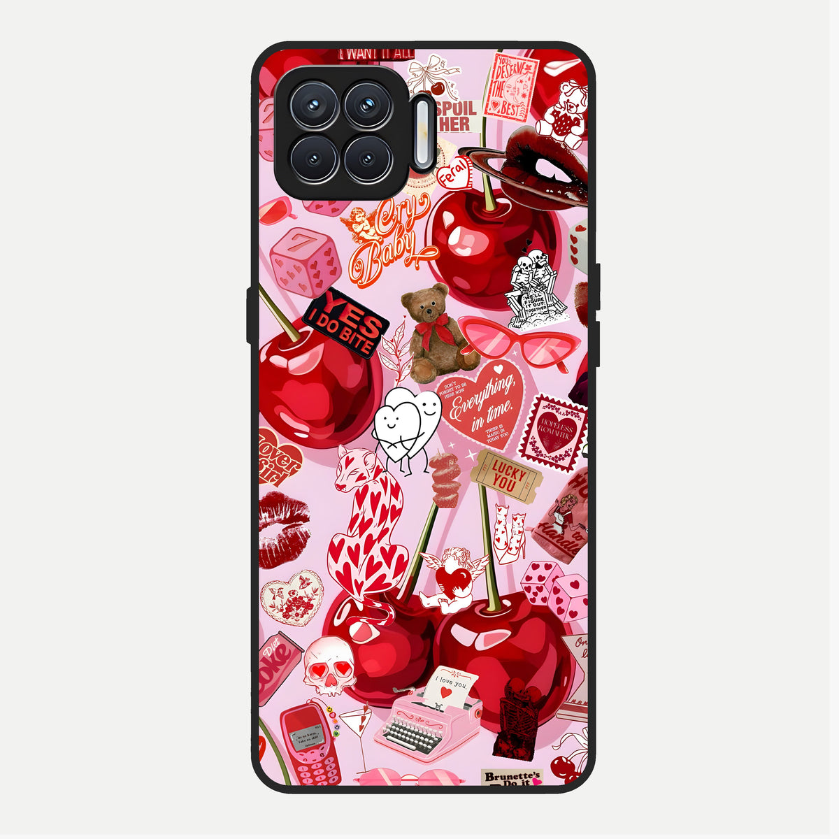  Sweet Cherry Chaos Glass Case For Oppo F17 back cover – full design glossy printed glass finish