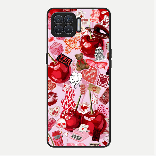  Sweet Cherry Chaos Glass Case For Oppo F17 back cover – full design glossy printed glass finish