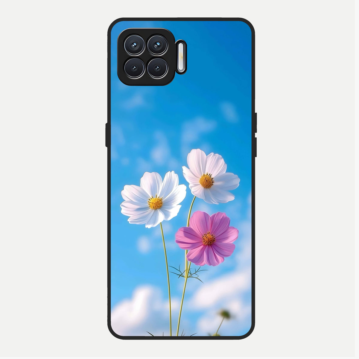  Tripple Flowers With Sky Glass Case For Oppo F17 back cover – full design glossy printed glass finish