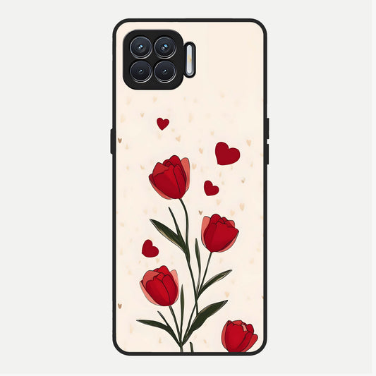  Tulip With Heart Glass Case For Oppo F17 back cover – full design glossy printed glass finish