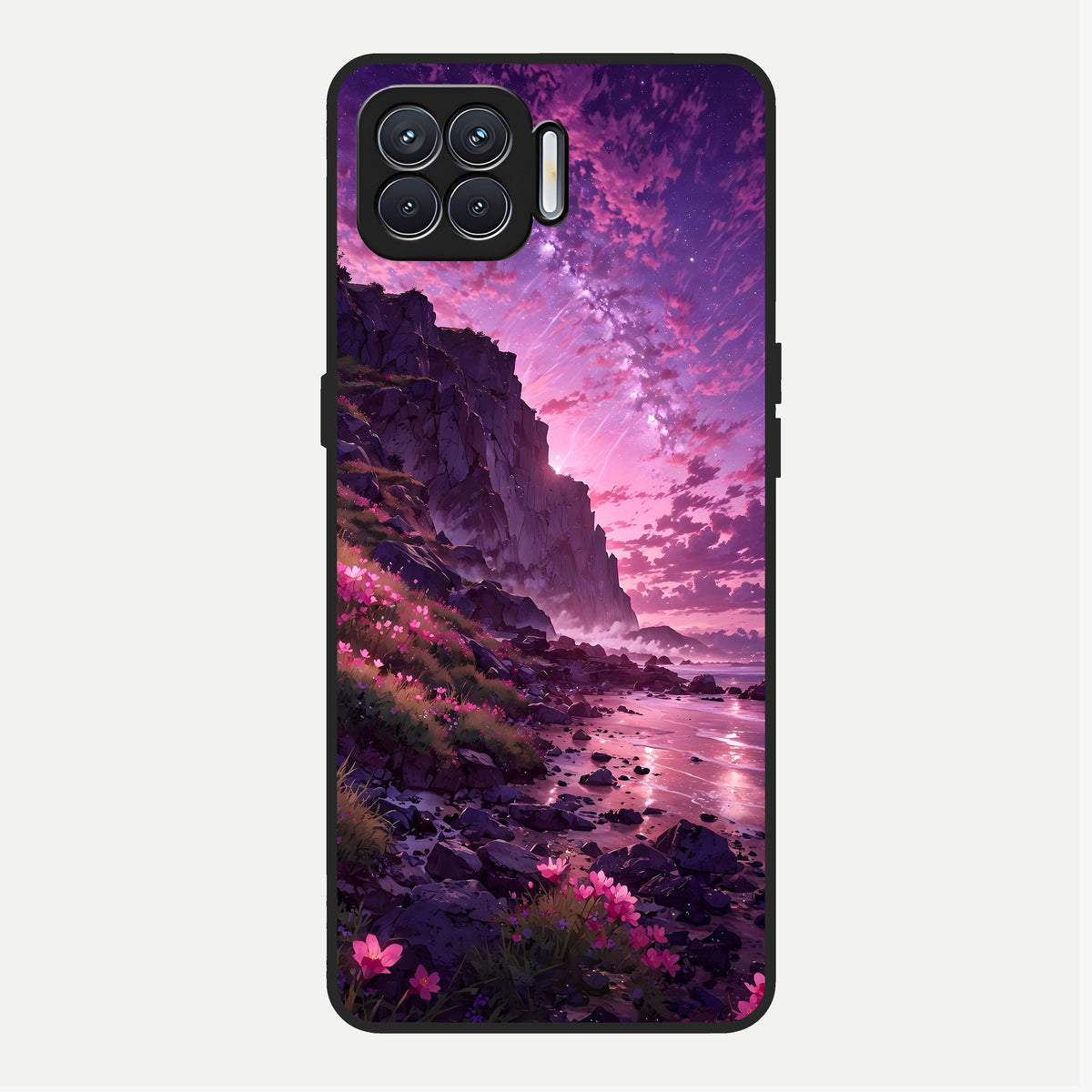  Twilight Blossom Coast Glass Case For Oppo F17 back cover – full design glossy printed glass finish