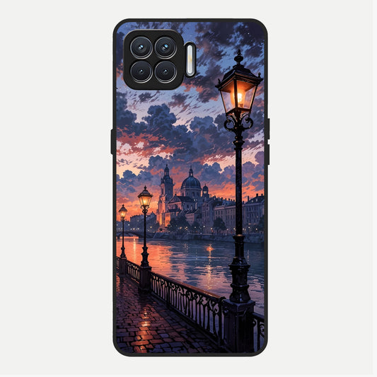  Twilight River Lights Glass Case For Oppo F17 back cover – full design glossy printed glass finish